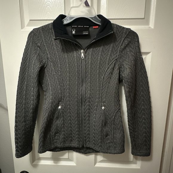 Spyder Jacket Womens Small S Major Cable Stryke Knit Full Zip Patterned Grey - Picture 1 of 11